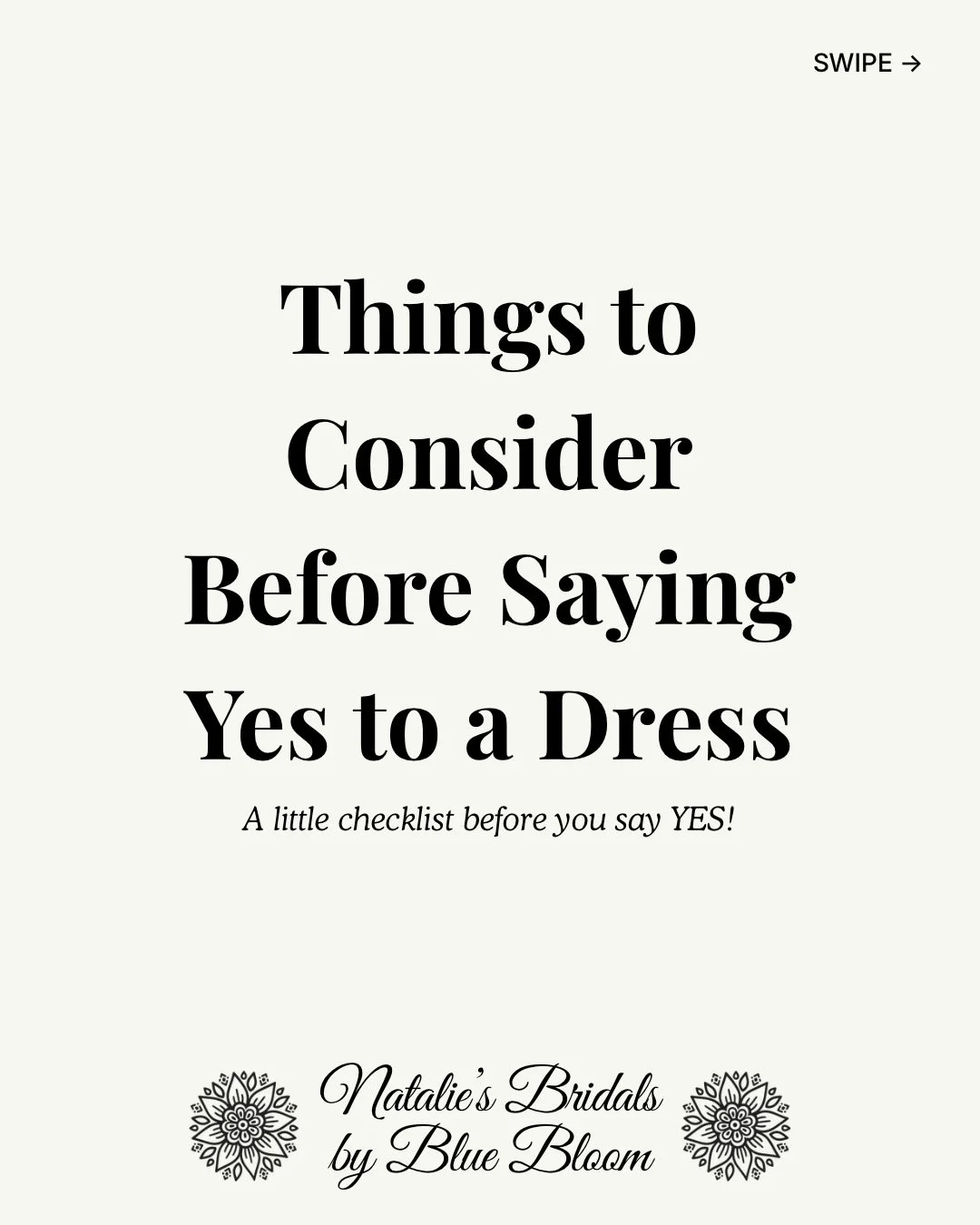Before you say YES to the dress, here are a few things worth thinking about to all of our bride to be ☺️🤍 Remember, this is just a general list to consider &amp; not rules you have to follow! Save this checklist or send it to a bride in need 😅 When