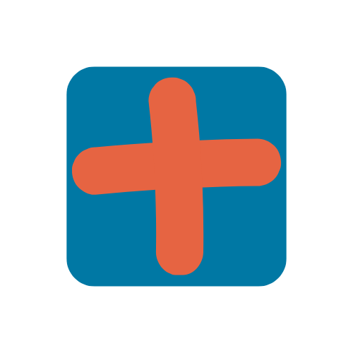 Icon of a red plus sign inside a rounded blue square.