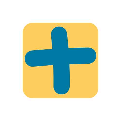 Icon with blue plus sign inside a yellow rounded square
