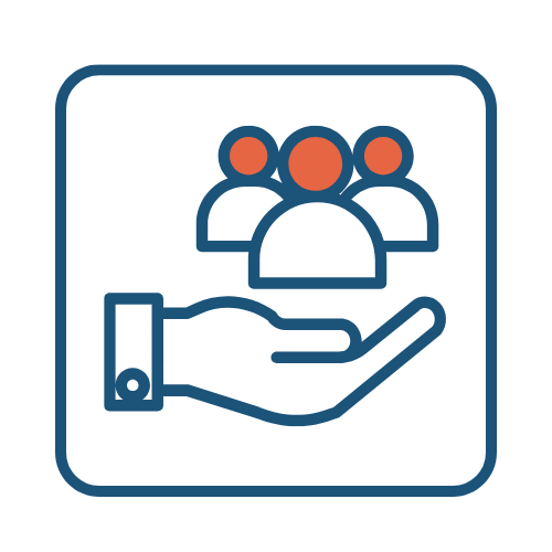 a hand supporting 3 people icon for service team delivery