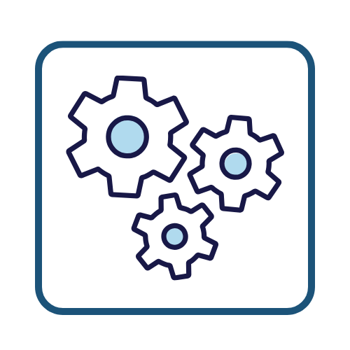 3 cogs icon for HR, IT and Finance