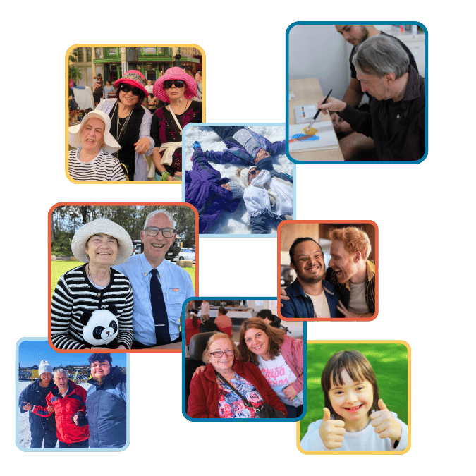 A collage of photos showing different people enjoying various activities and moments together, including children, seniors, and friends in settings like outdoors, at events, and at home.