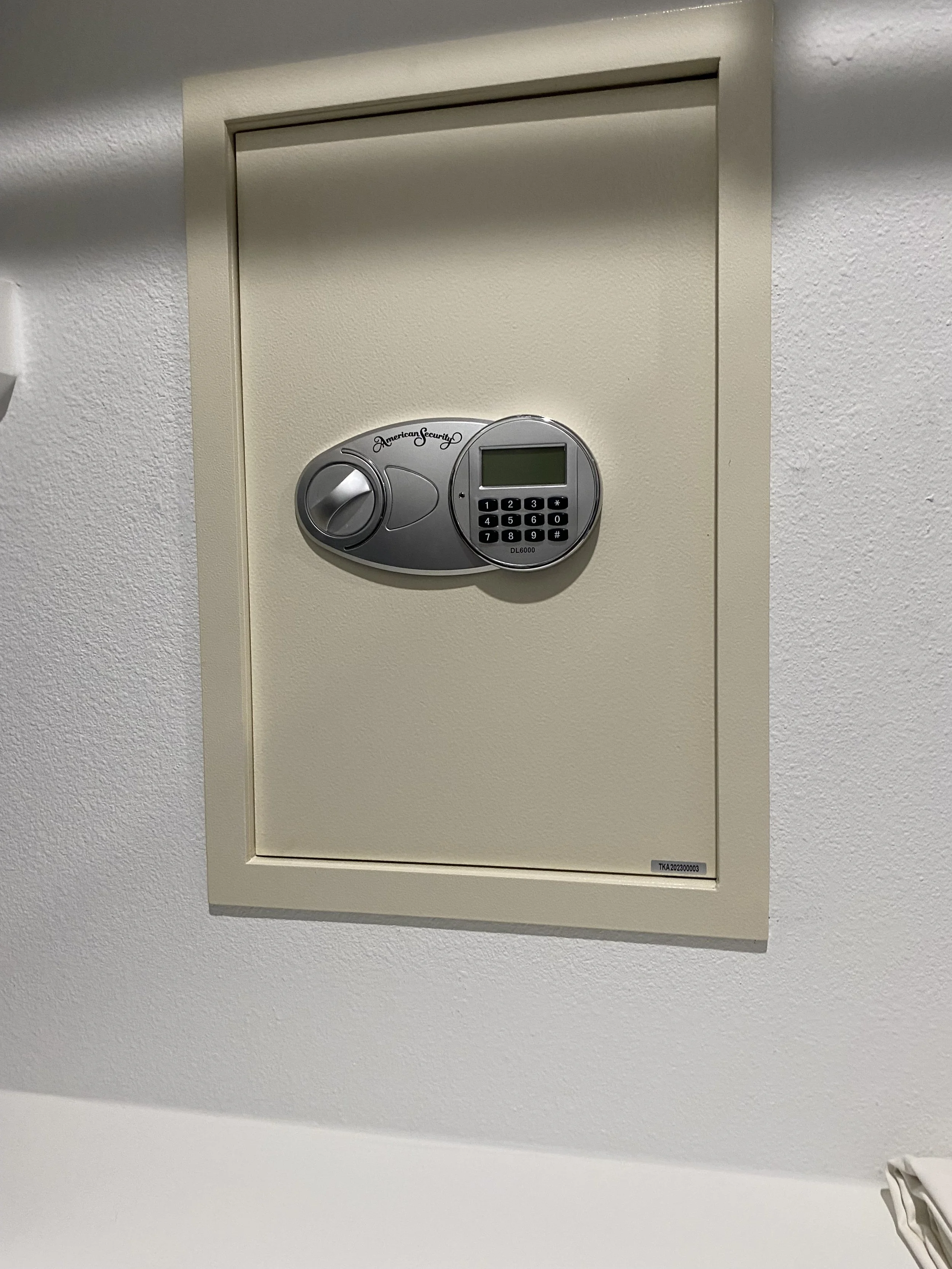 Wall-mounted electronic safe with a digital keypad and knob