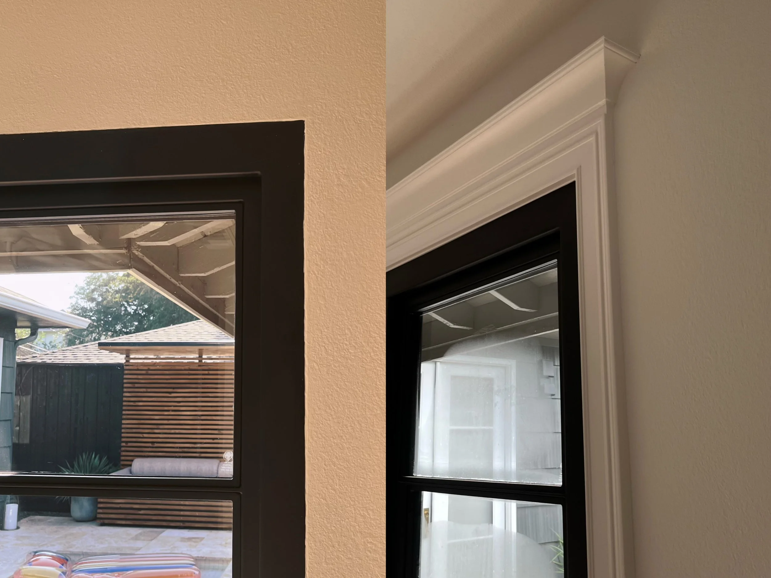 Comparison of two interior window trims with different styles and colors