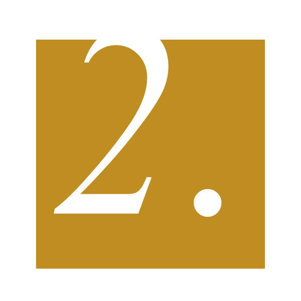 Number two with a period in a white font on a gold background within a black border.
