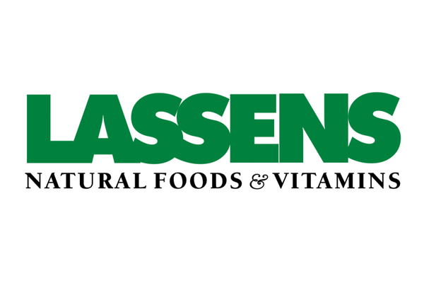 Lassens logo with green text 'LASSENS' and black text 'Natural Foods & Vitamins' underneath.