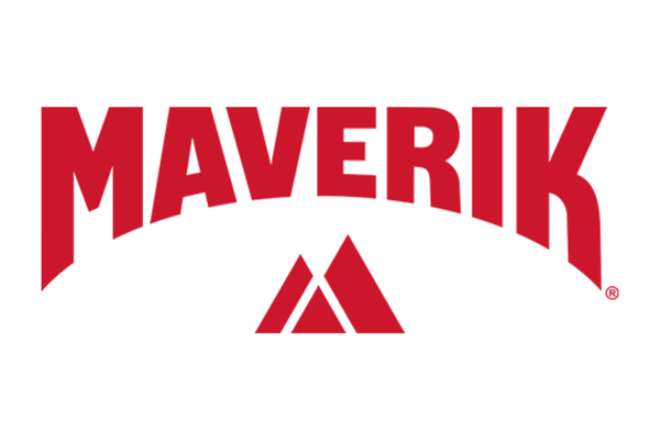 Maverik logo with bold red text and a triangular symbol underneath.