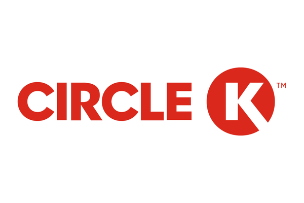 Logo of Circle K, a convenience store chain, with the words 'CIRCLE K' in red, the letter K inside a red circle.