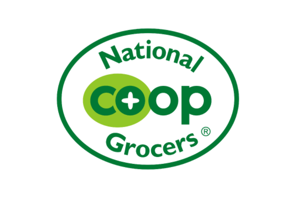 Logo of National Coop Grocers with green and white colors, featuring a plus sign inside a circle.