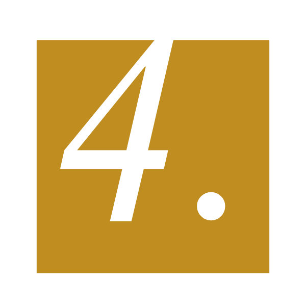 Number four with a period in a white font on a gold background within a black border.