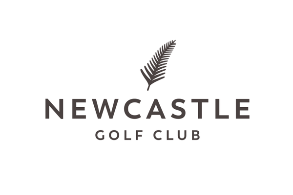 Logo of Newcastle Golf Club with a stylized fern leaf above the text.