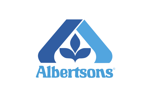 Albertsons logo with a stylized blue mountain and a plant in the center.