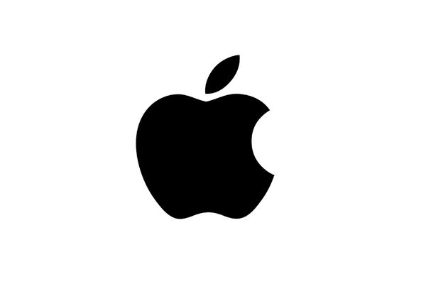 Black Apple logo on white background.