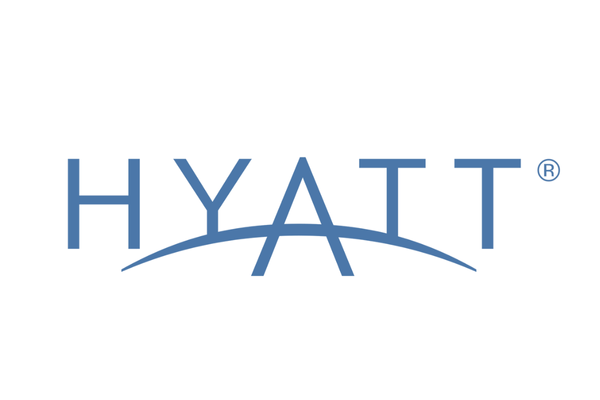 Hyatt hotel logo in blue on a white background.
