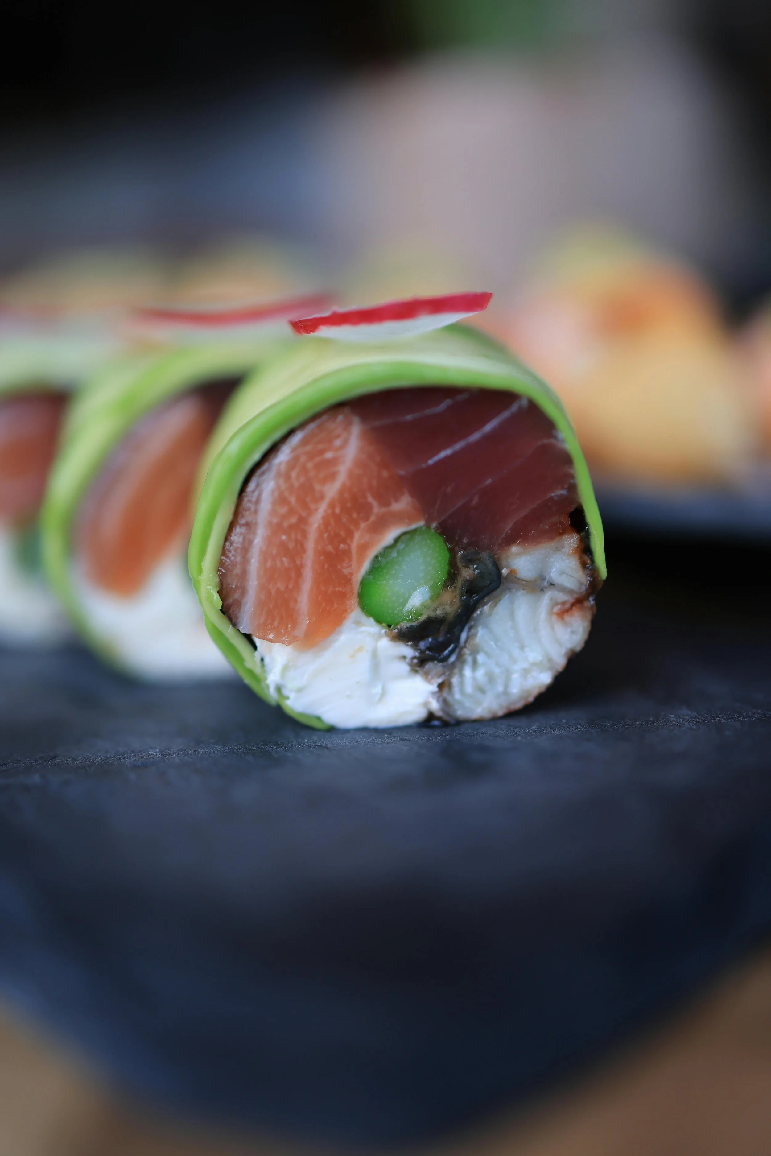 Experimental Roll, Salmon, Tuna, Eel, Cod, Asparagus w/ Avocado *Riceless