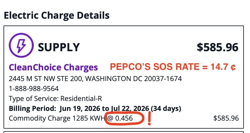 CleanChoice Energy DC July 2026 Bill vs Pepco's Regulated Electricity 