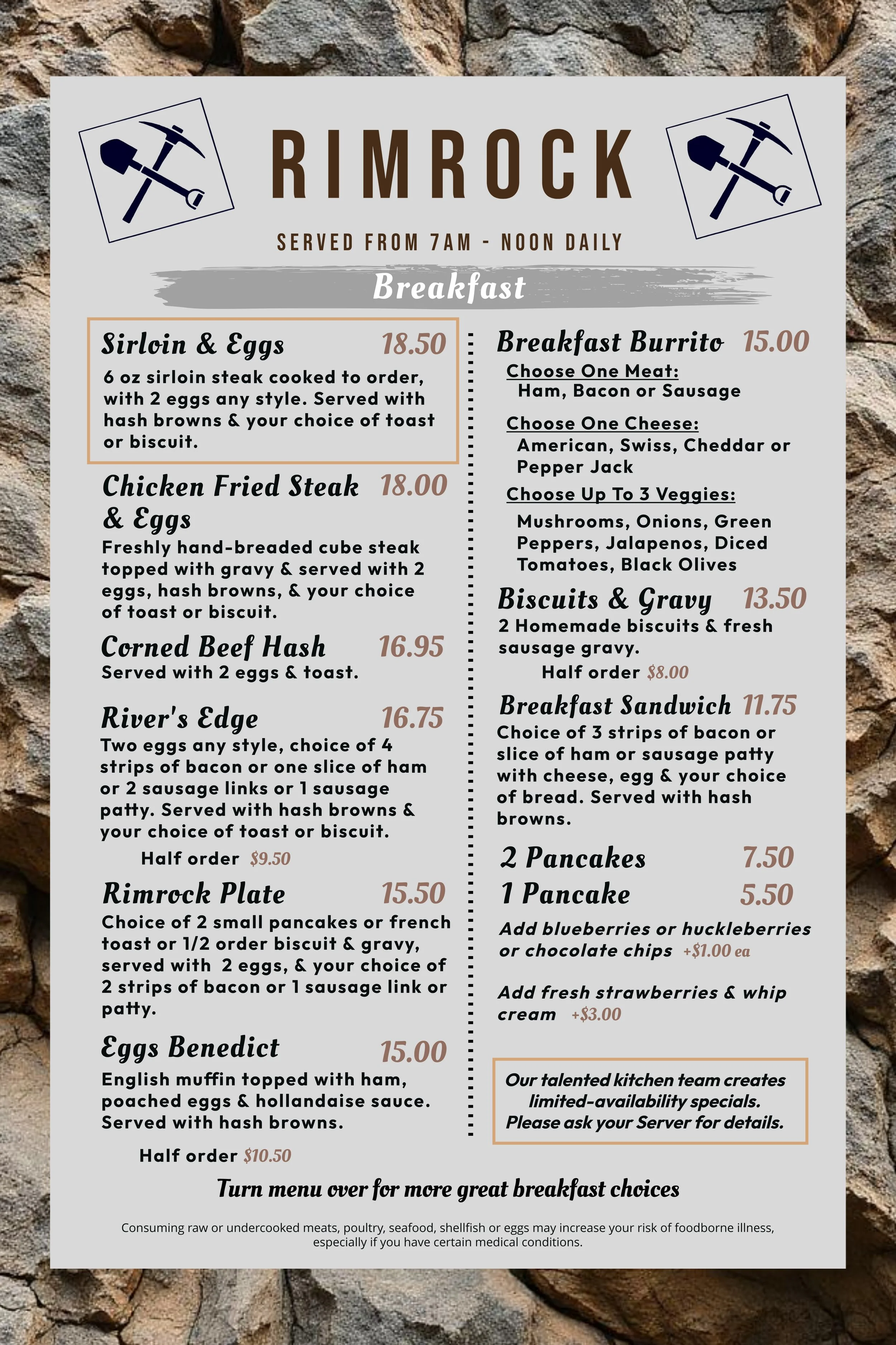 Menu | Discover Tasty Dishes - Visit Us Today — Rimrock Lodge
