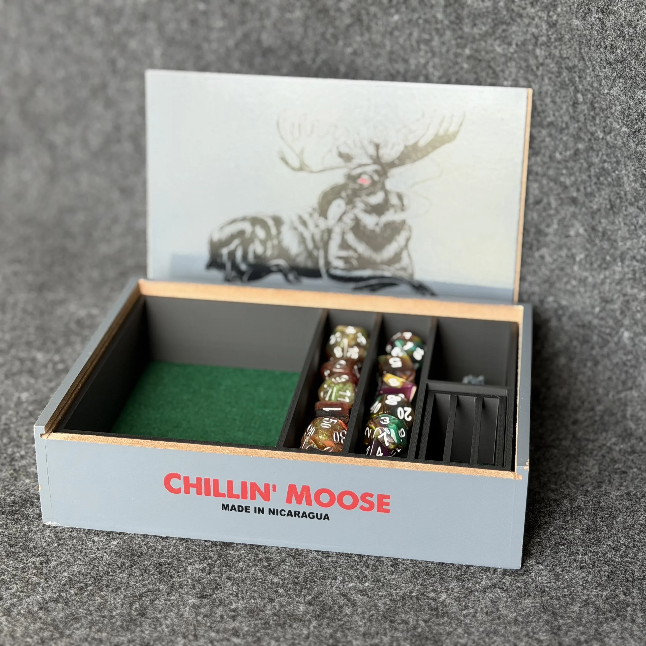 The Attaché — Chillin' Moose Cigar Box Dice Tray
