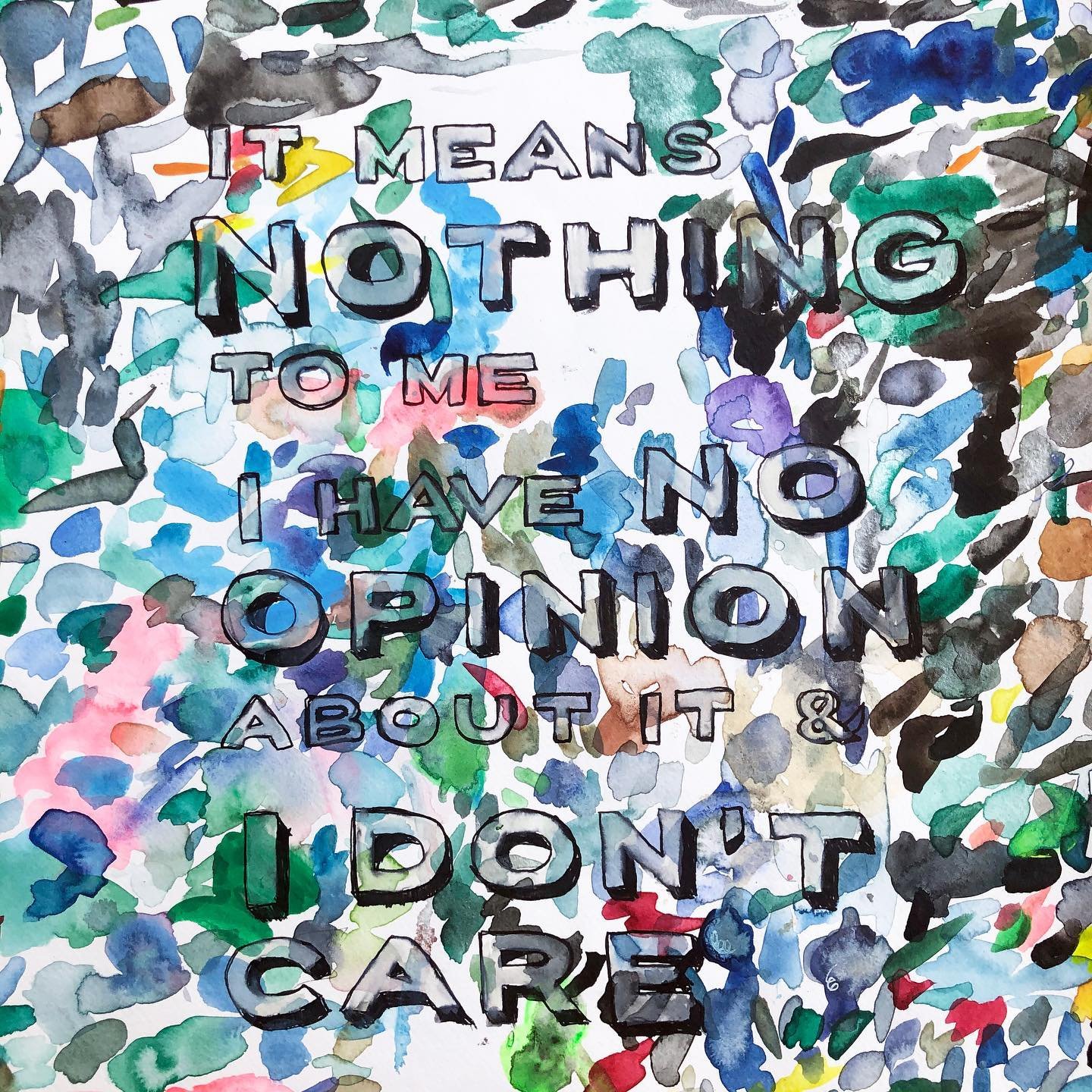   Untitled (text by Pablo Picasso),  2020, Watercolor and ink on paper, 10 x 10 in 