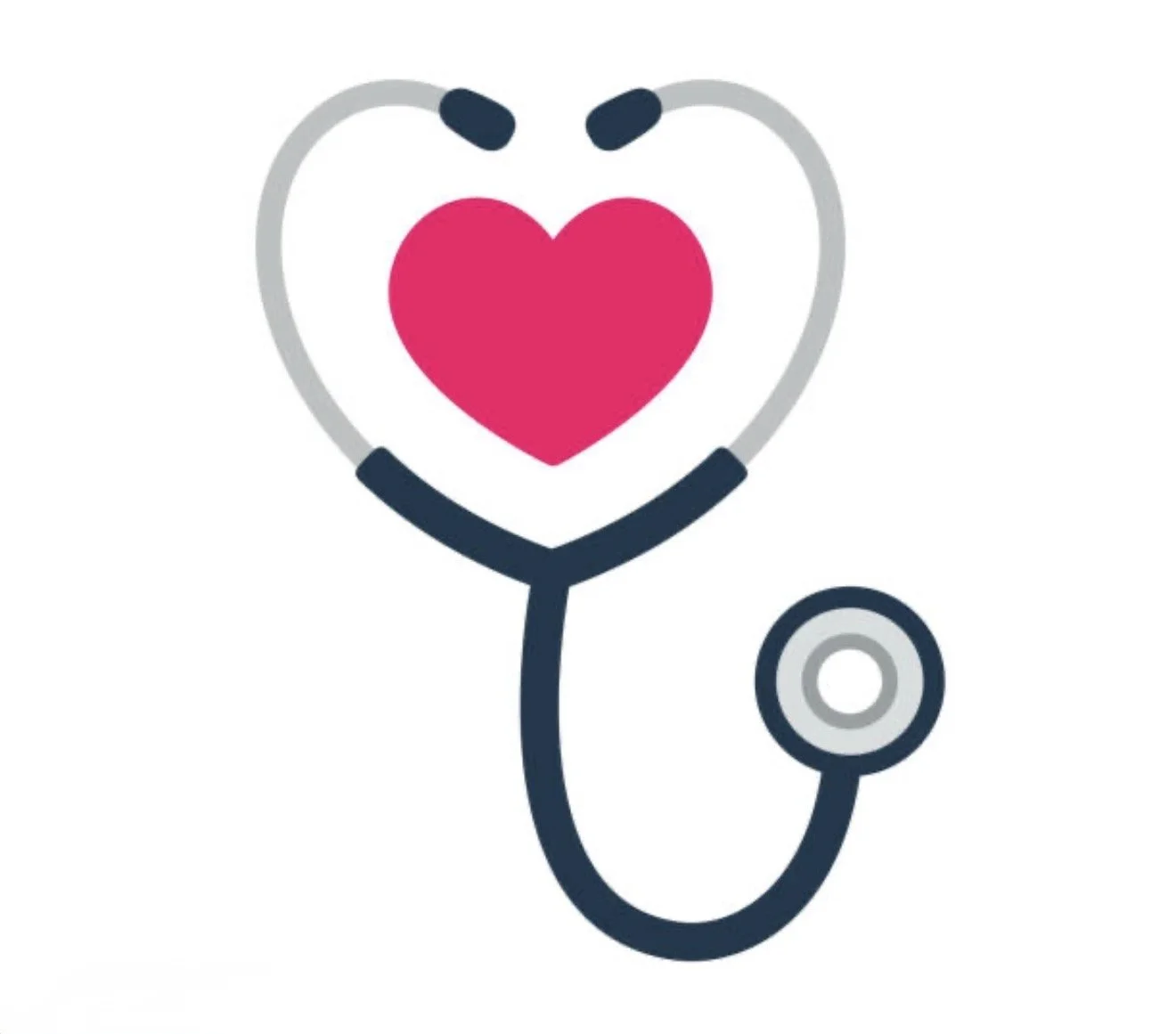 Medical stethoscope with a pink heart in the center, symbolizing healthcare and compassion.