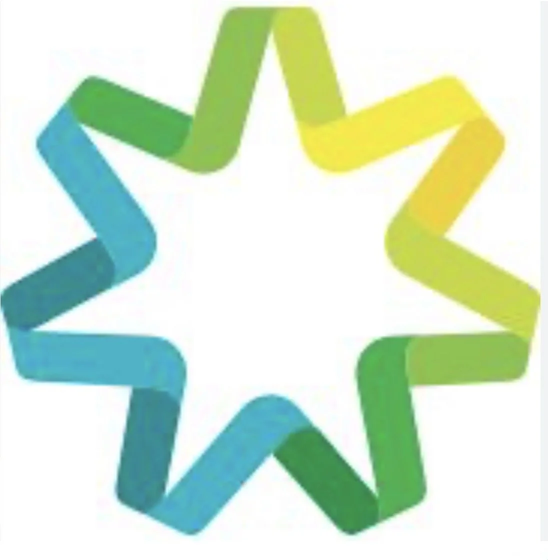 Colorful star-shaped ribbon loop pattern with shades of blue, green, and yellow.