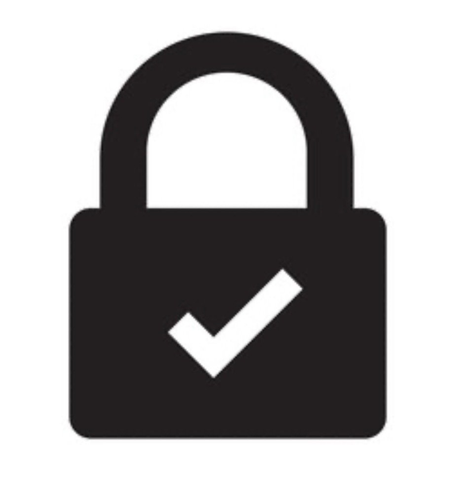 Black padlock icon with a white checkmark inside.