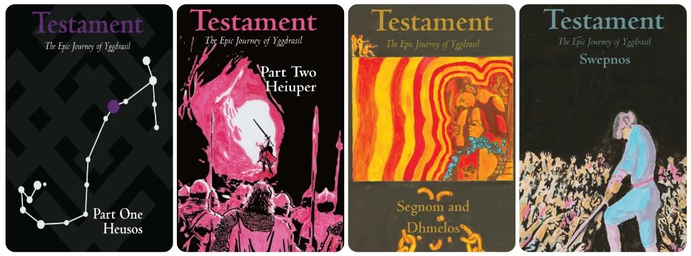 Image of 4 book covers in the Testament series by Keith Senkowski