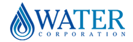 Water Corporation logo featuring a stylized water droplet and the company name in blue text.