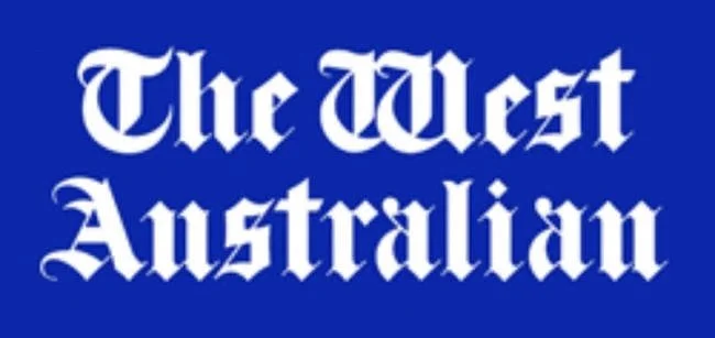 Logo for The West Australian newspaper with white text on a blue background.