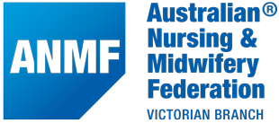 Logo of the Australian Nursing and Midwifery Federation Victorian Branch with the letters ANMF in bold blue text.