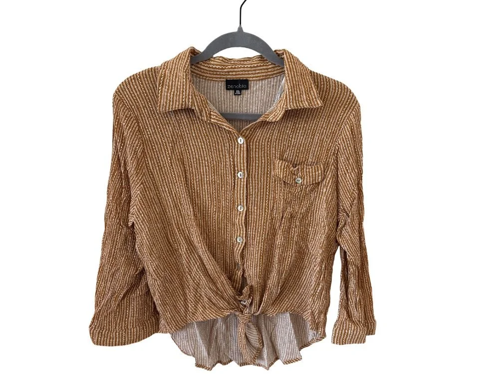 Boho Cottagecore Tie-Front Blouse | Size 2XL