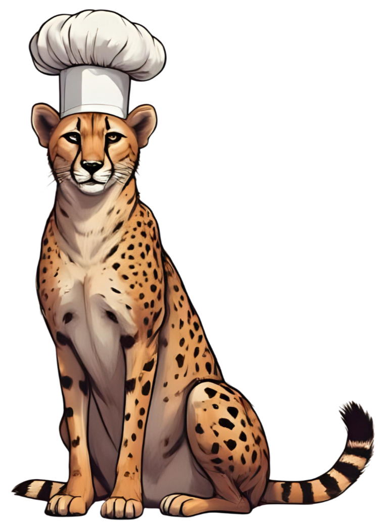 Cartoon cheetah wearing a chef's hat