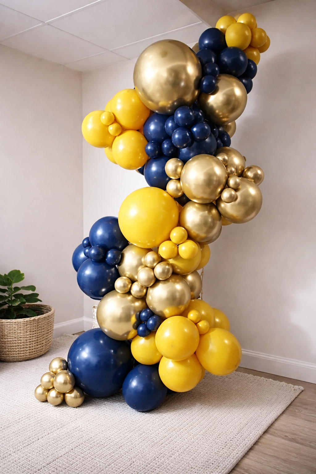 Organic balloon garland installation framing a venue entrance, featuring soft pink, lavender, and neutral balloons for an elegant event welcome.