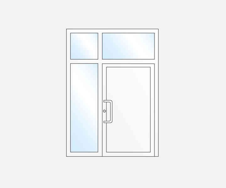 Single-leaf entrance door with sidelight and toplight
