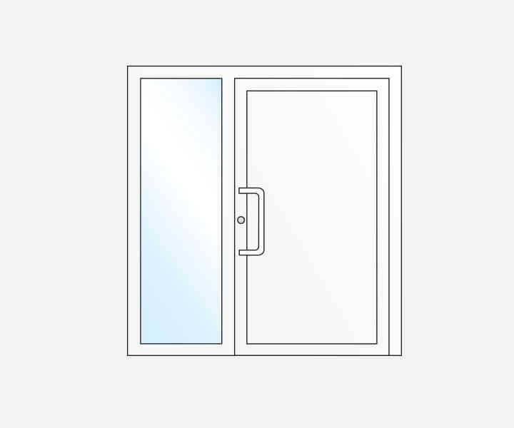 Single leaf entrance door with sidelight, left or right