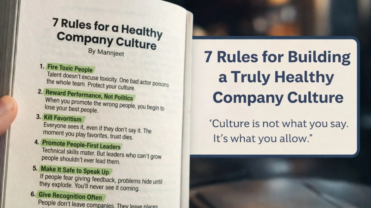 Company Culture Is Not a Poster on the Wall

It is what people experience every single day.

I saw this recently outlining 7 rules for a healthy company culture, and I found myself agreeing with almost all of them.

Remove toxicity.
Reward performanc