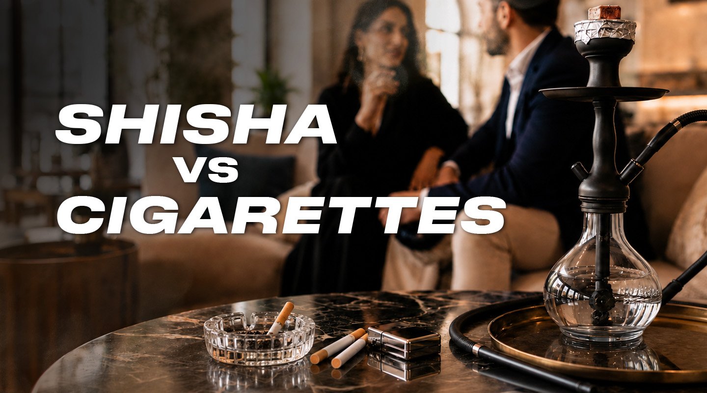 image of left over cigarette and shisha device on marble table