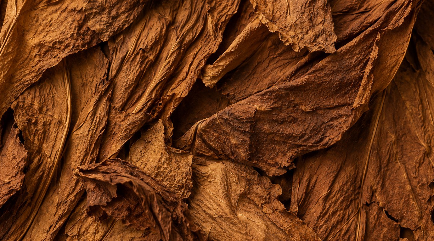 Close-up of premium dried tobacco leaves used in Al Fakher shisha production.