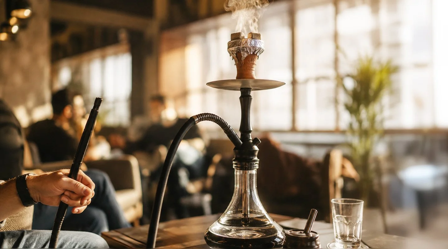 Shisha setup in a lounge, showing the final Al Fakher experience after careful production.