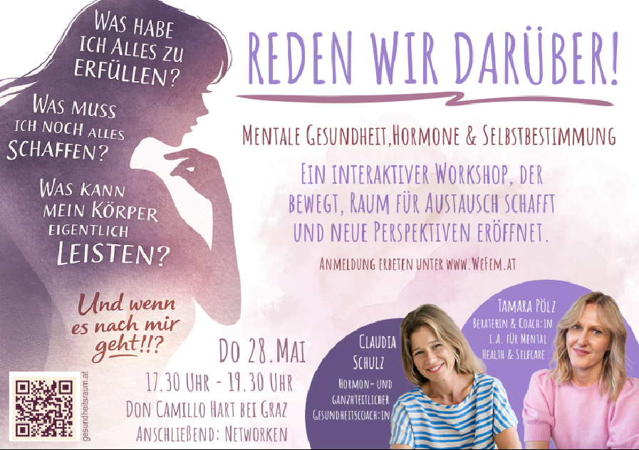 Flyer für den Workshop "Reden wir darüber" mit Informationen über den Workshop und Foto von Claudia Schulz und Workshop Partnerin