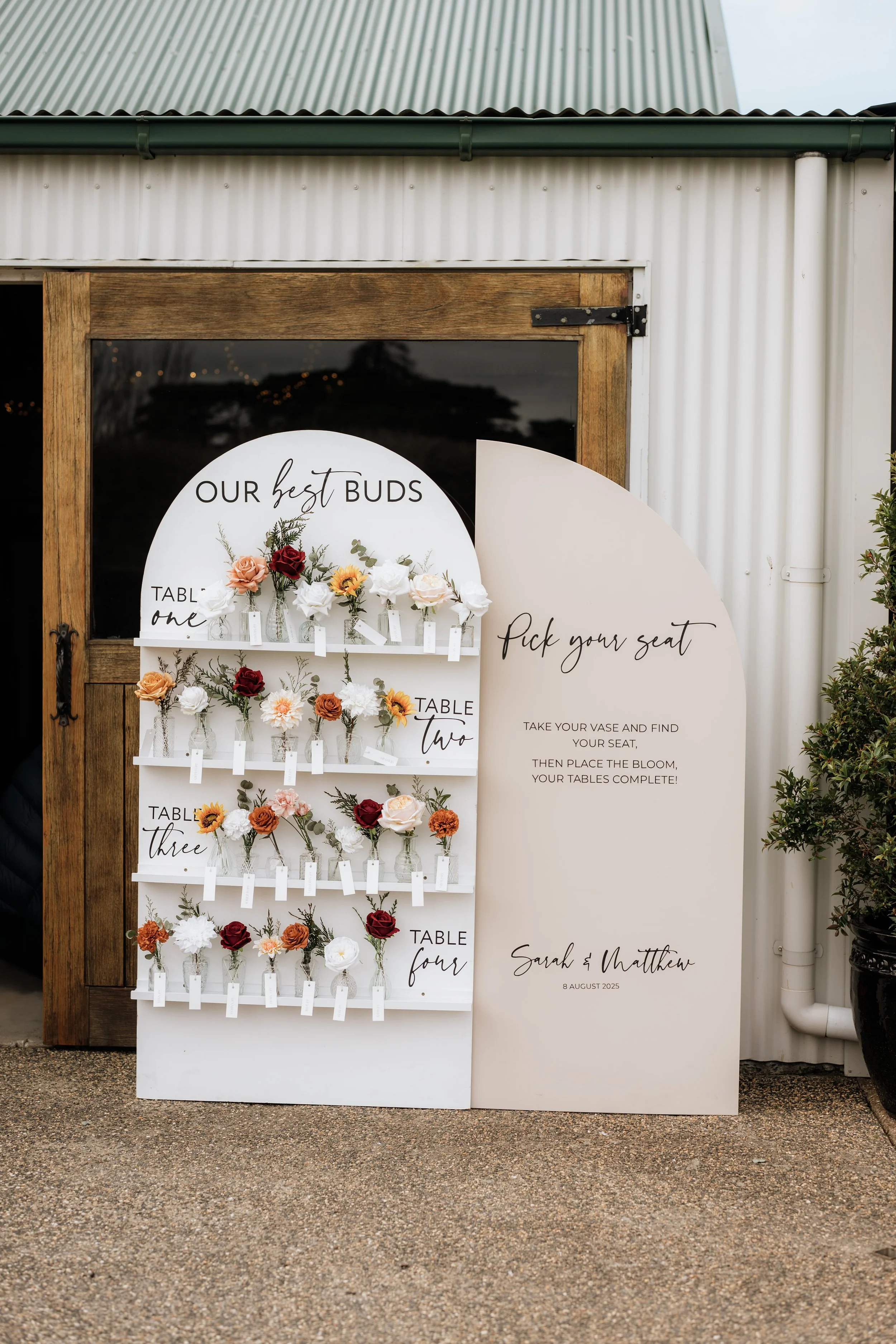 Bud Vase welcome sign and seating chart
