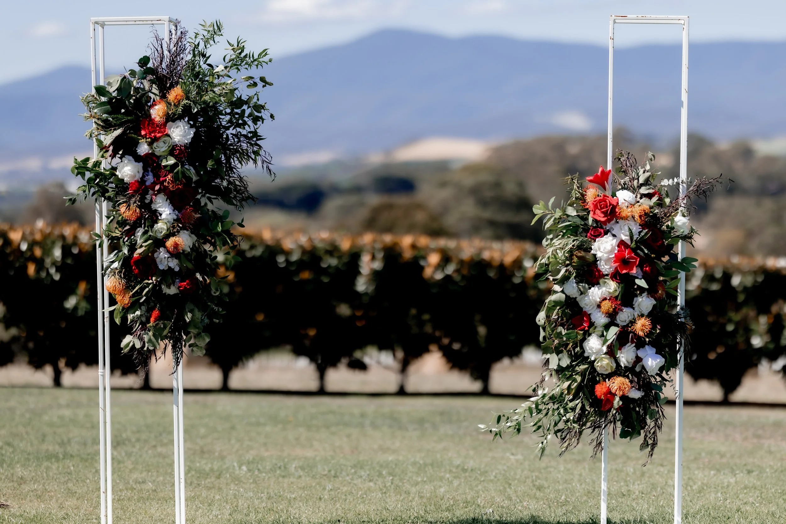 floral plinths wedding reception Melbourne
