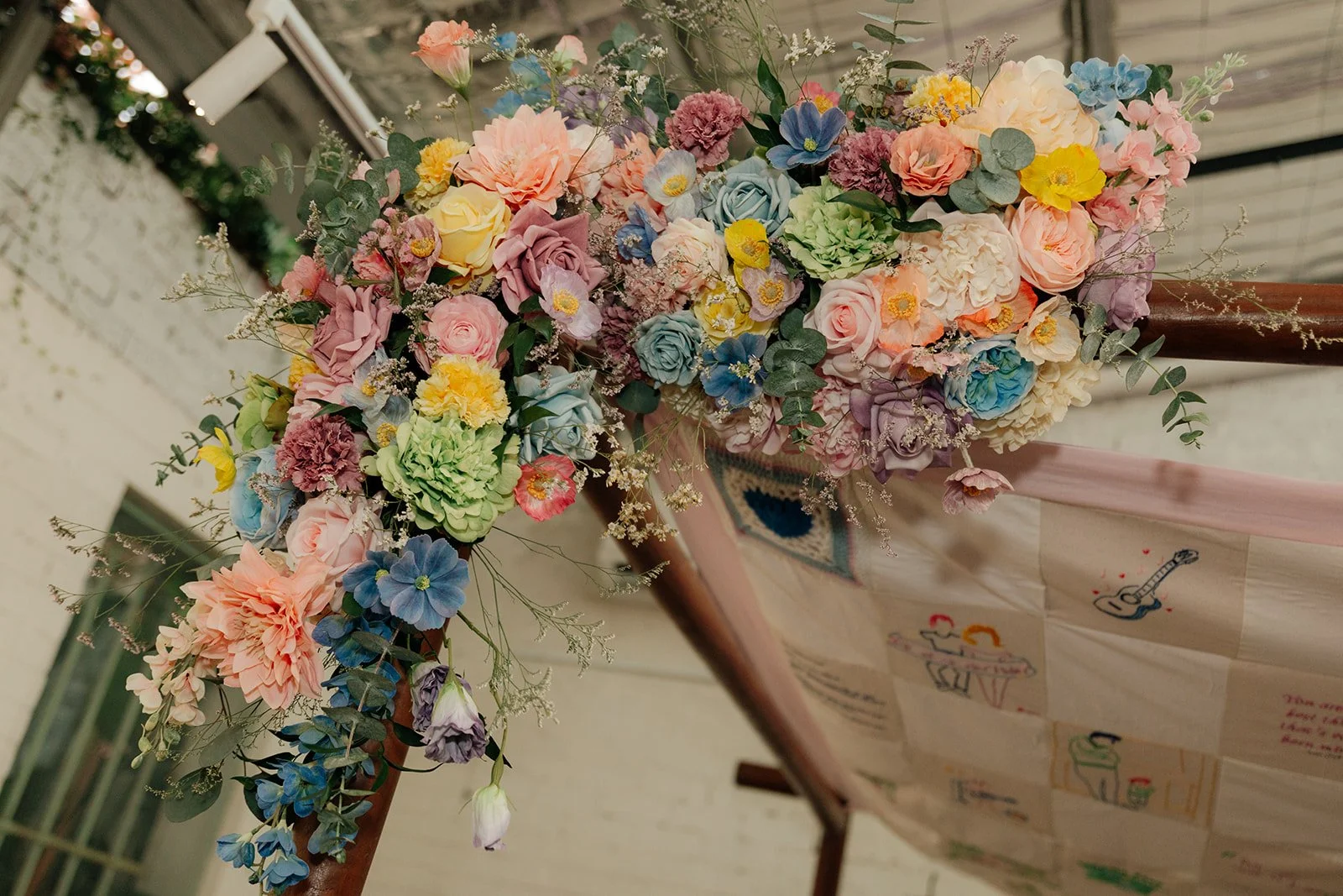 Bright and colourful wedding arbour flowers Melbourne