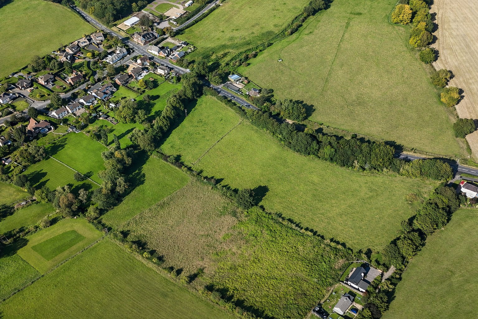 Aerial view of a Dorset-based habitat bank providing off-site biodiversity net gain units for development projects