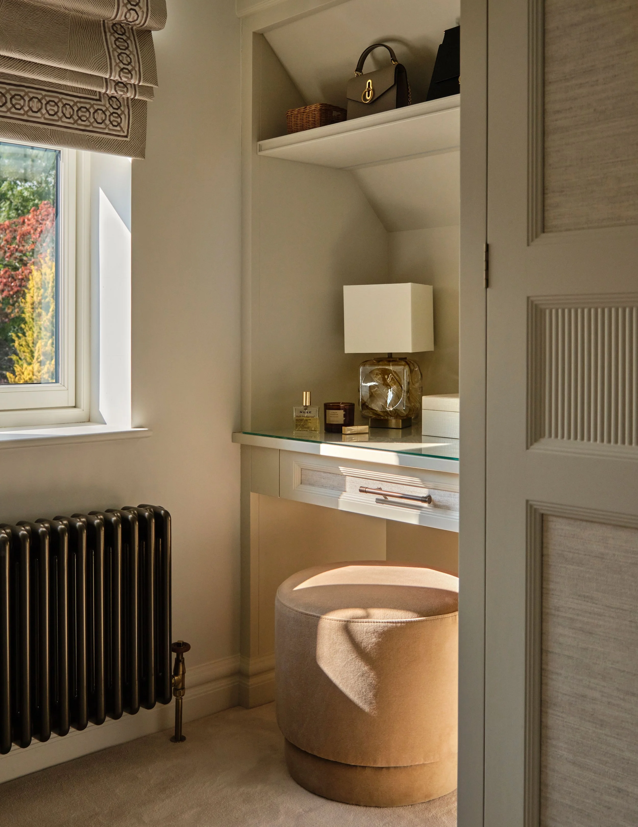 master bedroom dressing room design Georgina Robertson Interiors Interior Designer Cambridge Cheshire
