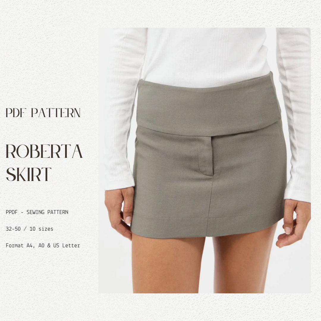 Wide Waistband mini skirt | PDF sewing pattern | Coquette skirt | 32-50 EU size | Office core | Digital Download