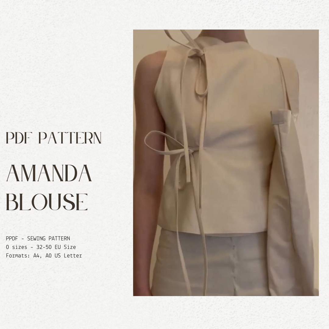 Tie up Blouse | PDF sewing pattern | Coquette top | 32-50 EU Size | Scandi trends| Digital Download