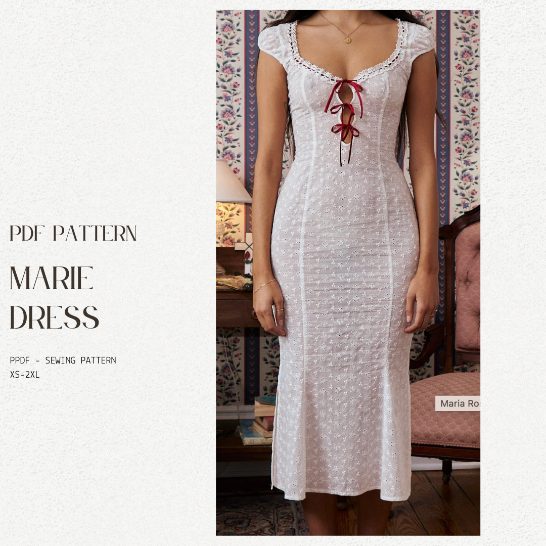 Milkmaid dress | PDF sewing pattern | sweetheart neckline dress |32-50 EU Size | Coquette dress| Princess seams dress | Digital Download