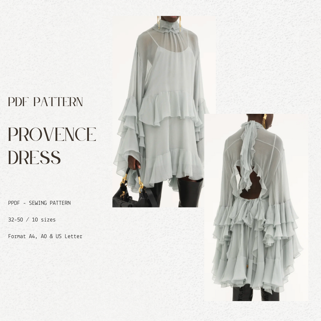 Ruffles Mini dress | PDF sewing pattern | Backless dress | 32-50 | Boho Vintage dress| Cut out dress | Digital Download