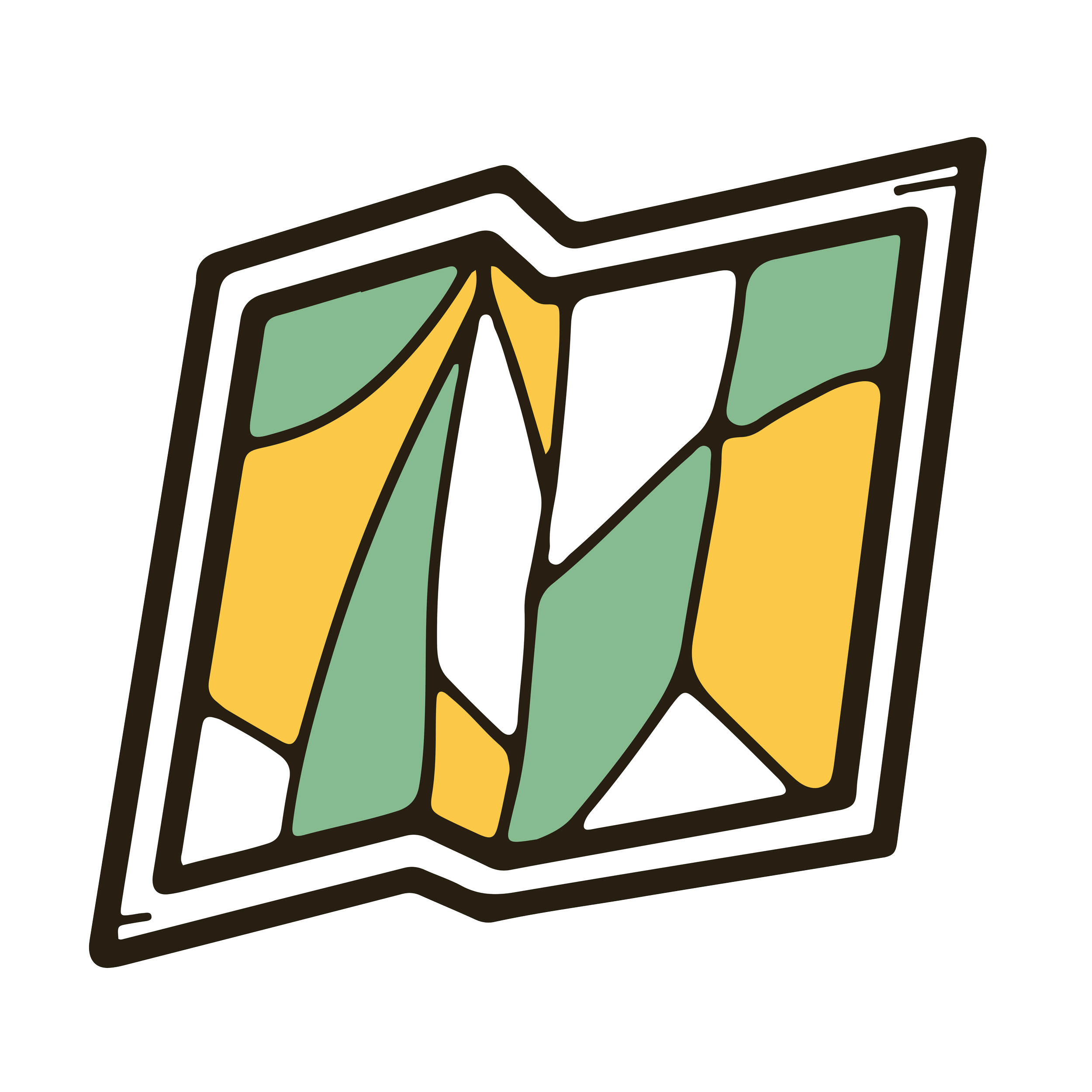 Colorful abstract map illustration with green, yellow, and white regions outlined in black.